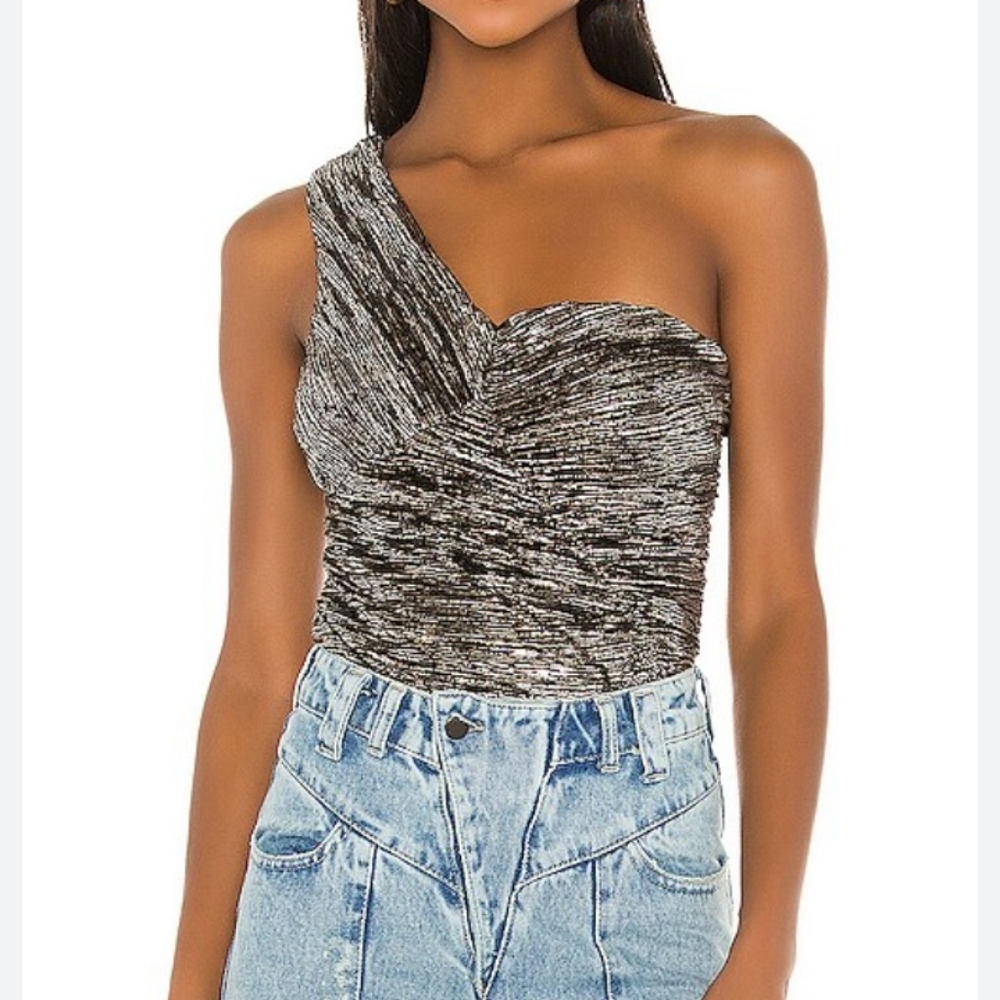 Revolve Hours Aysm One Shoulder Metallic Bodysuit